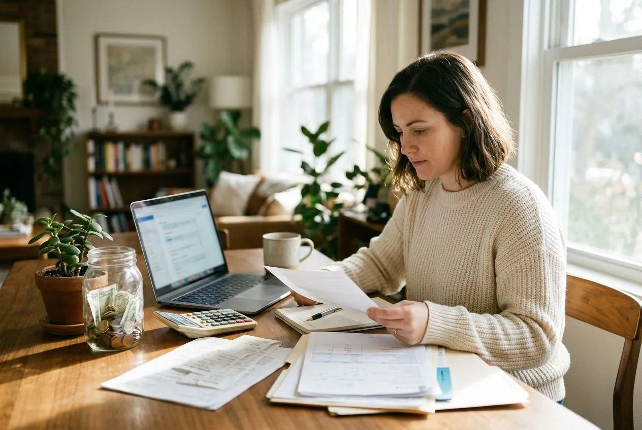 Un futur acheteur organise ses relevés bancaires et suit son épargne avant une demande de prêt immobilier.