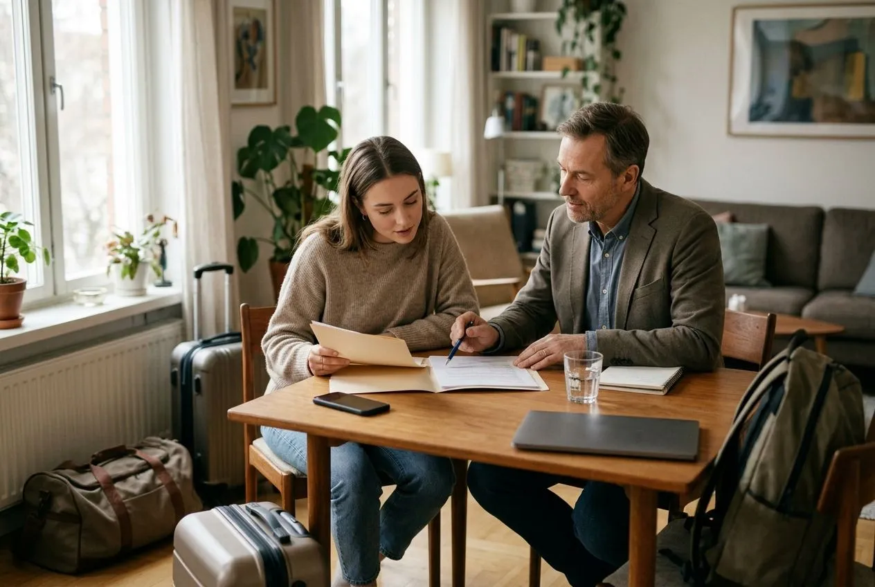 Locataire et propriétaire vérifient les justificatifs nécessaires pour signer un bail mobilité.