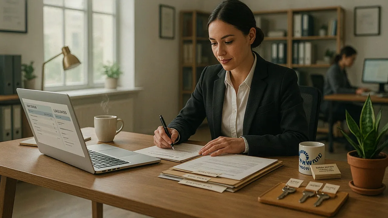 Gestionnaire organisant documents et clés de location