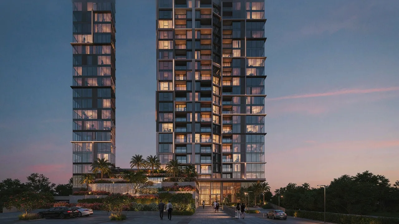 Immeuble résidentiel moderne en lumière dorée