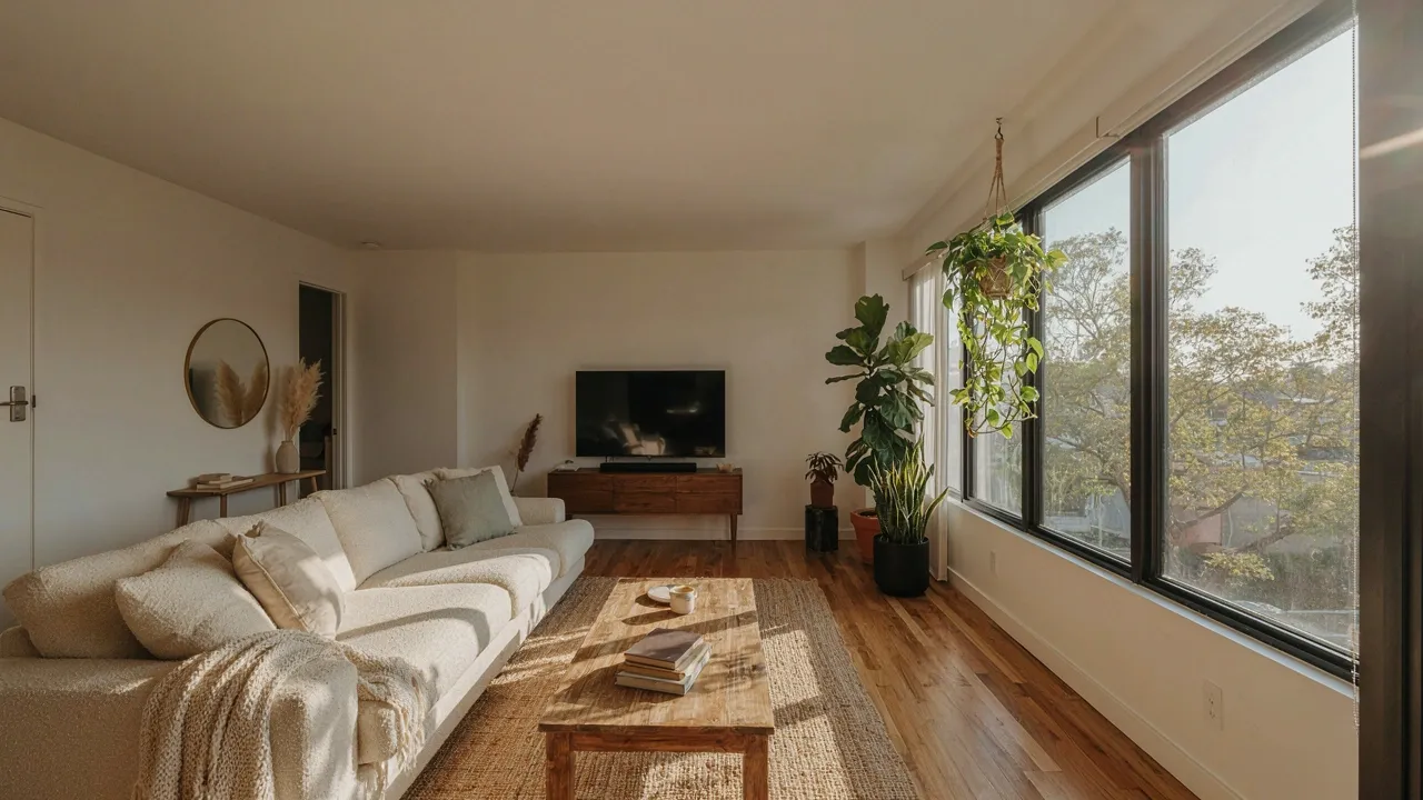 Salon clair et cosy d'un appartement en location
