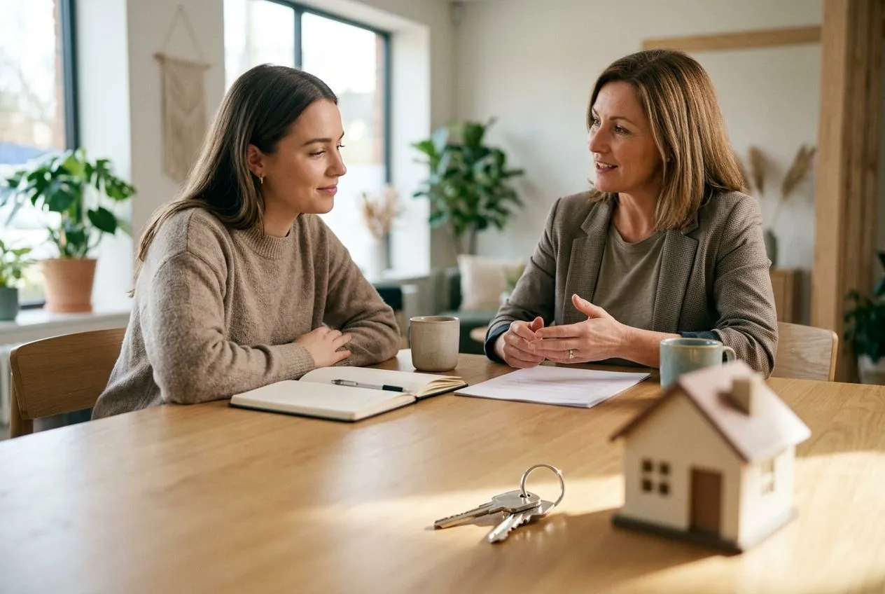 Un primo-accédant échange avec un conseiller au sujet du financement de son premier logement.