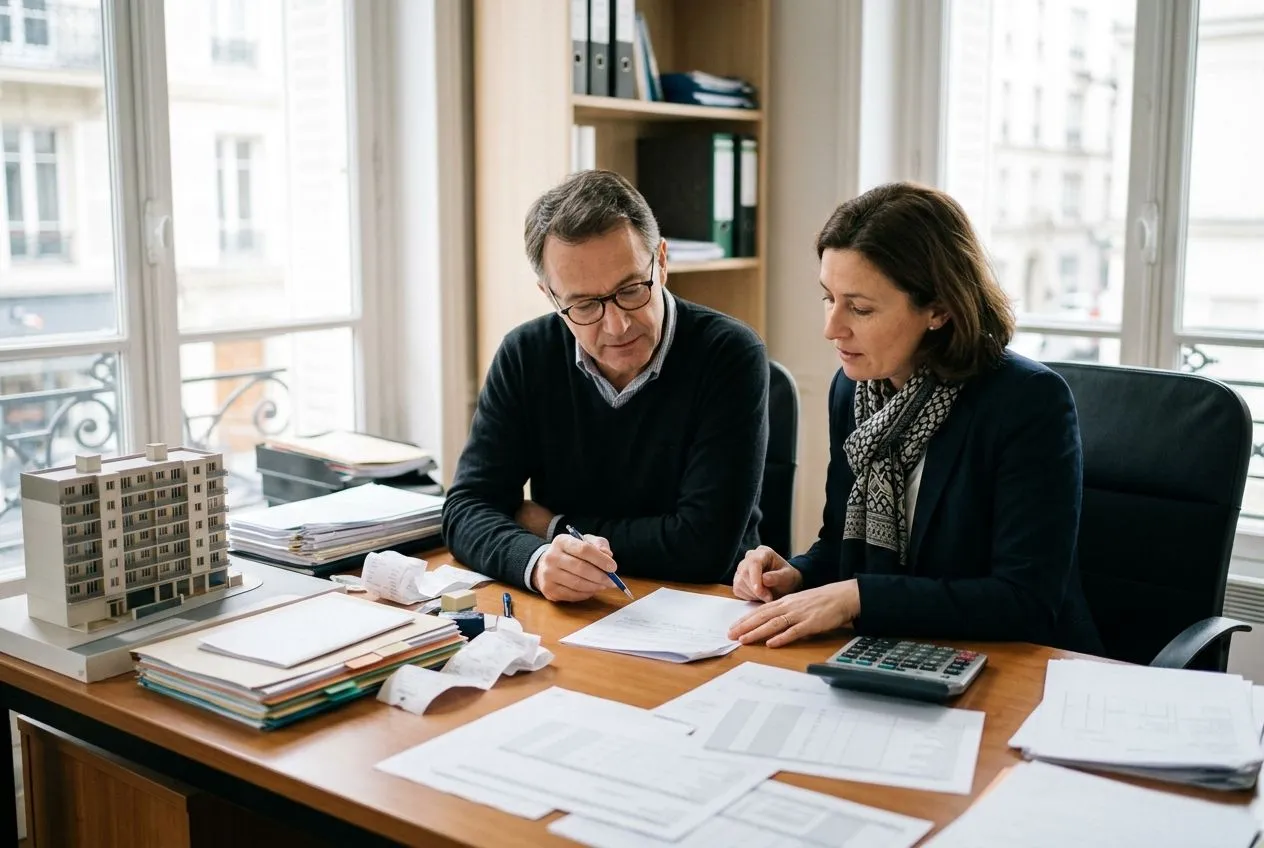 Bailleur et comptable examinent les charges d’un logement meublé pour comparer le micro-BIC et le régime réel.