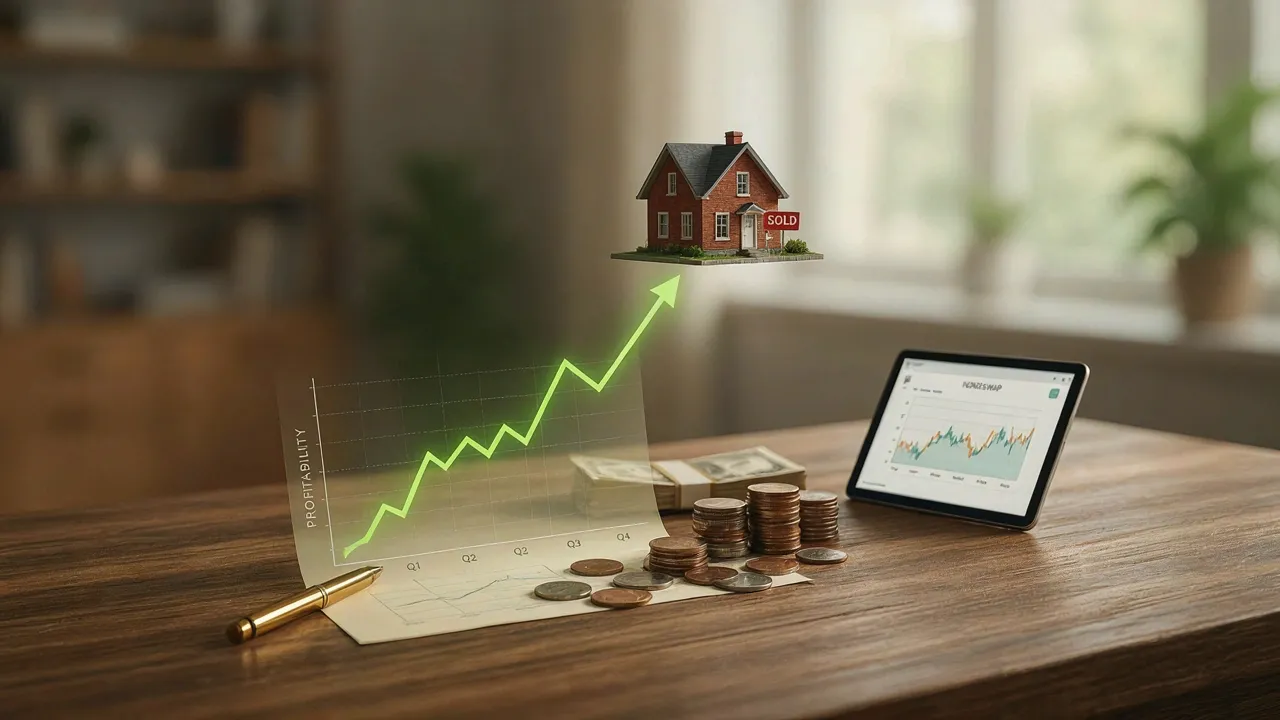 Courbe de rentabilité immobilière ascendante avec maison