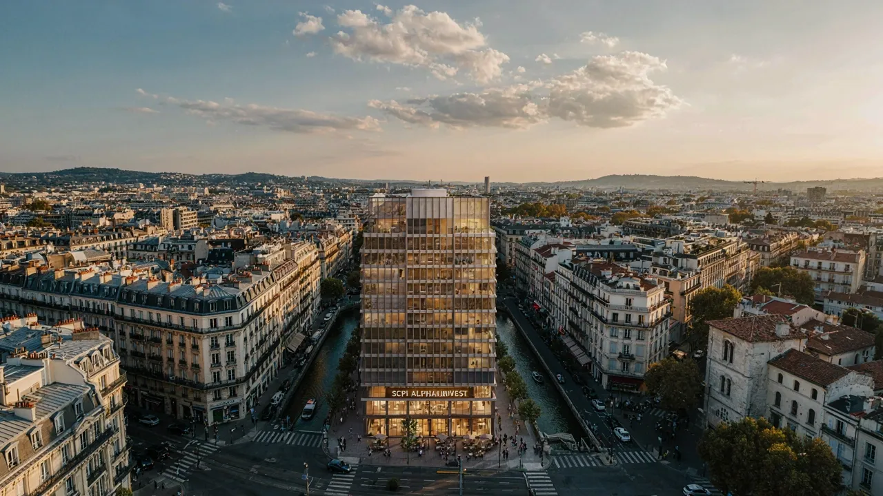 Parc immobilier diversifié d'une SCPI vu du ciel