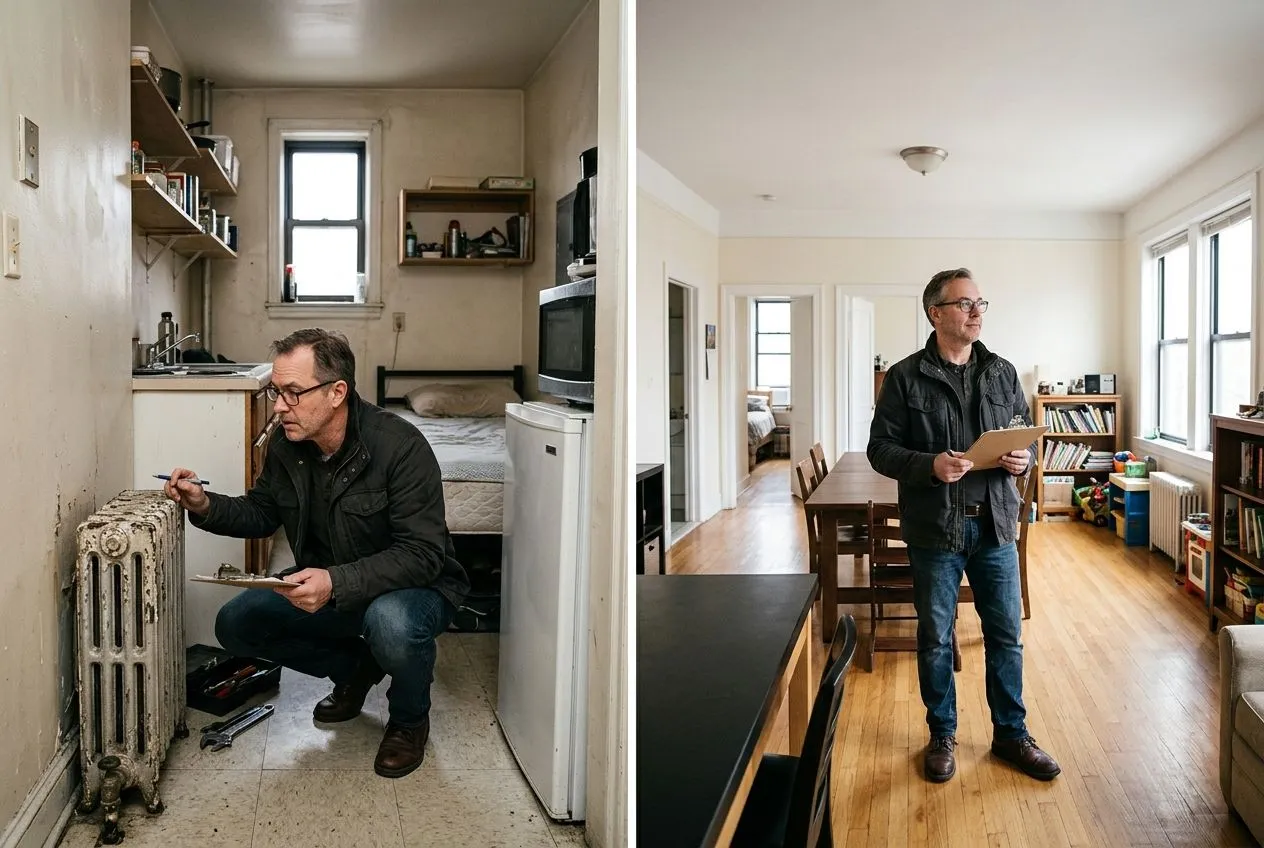 Un propriétaire examine les frais d’entretien d’un studio et d’un grand appartement pour comparer leur rentabilité nette.