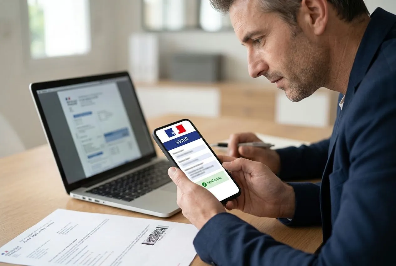Un bailleur vérifie un avis d’imposition avec le service SVAIR sur un smartphone.