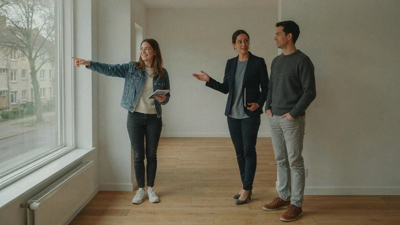 Couple visitant un appartement avec une agente